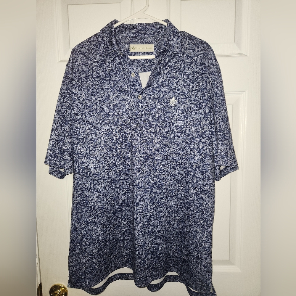 Blue Paisley Print Large Donald Ross Polo